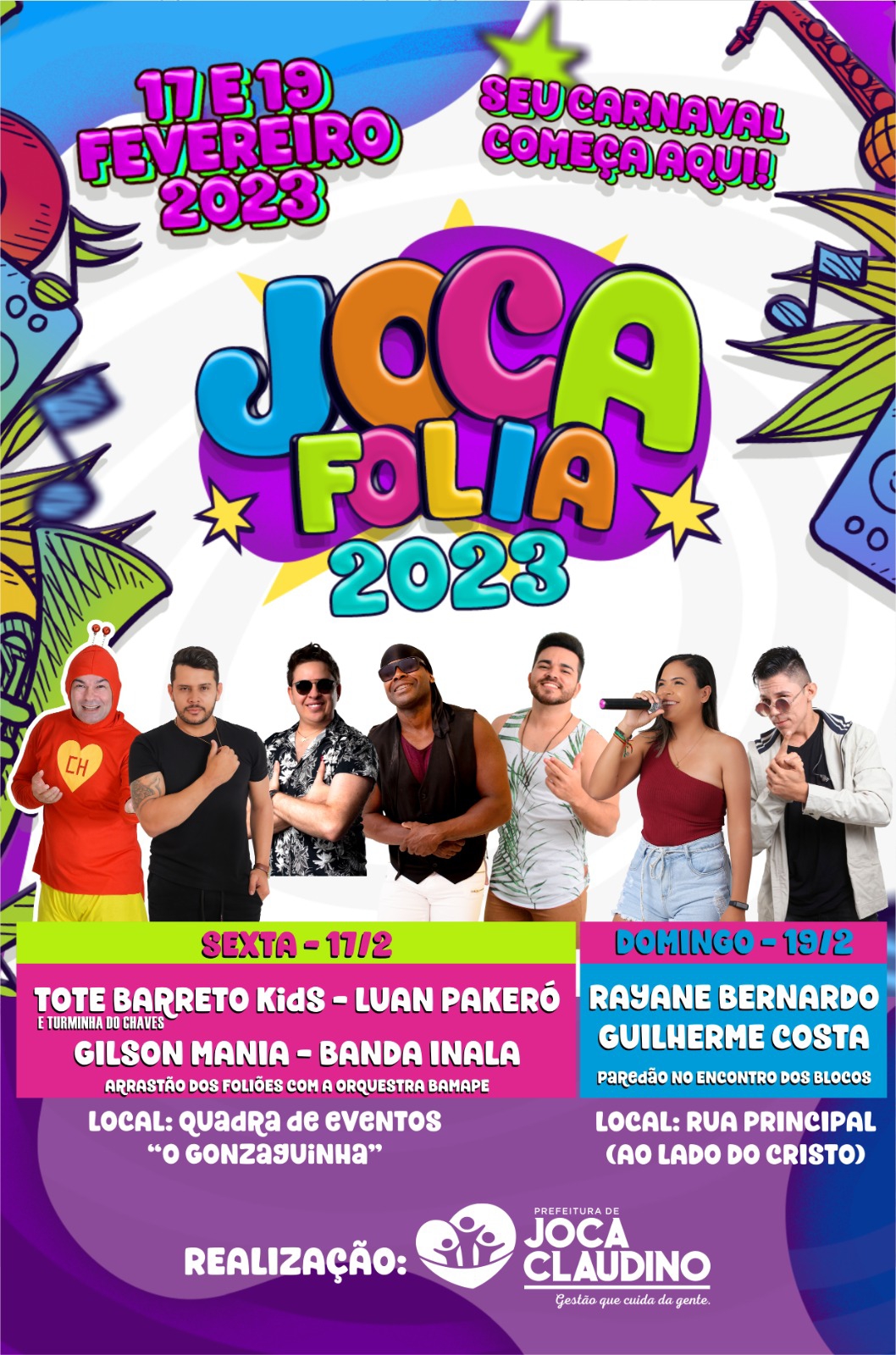 Prefeitura de Joca Claudino divulgada programação oficial do Joca Folia 2023